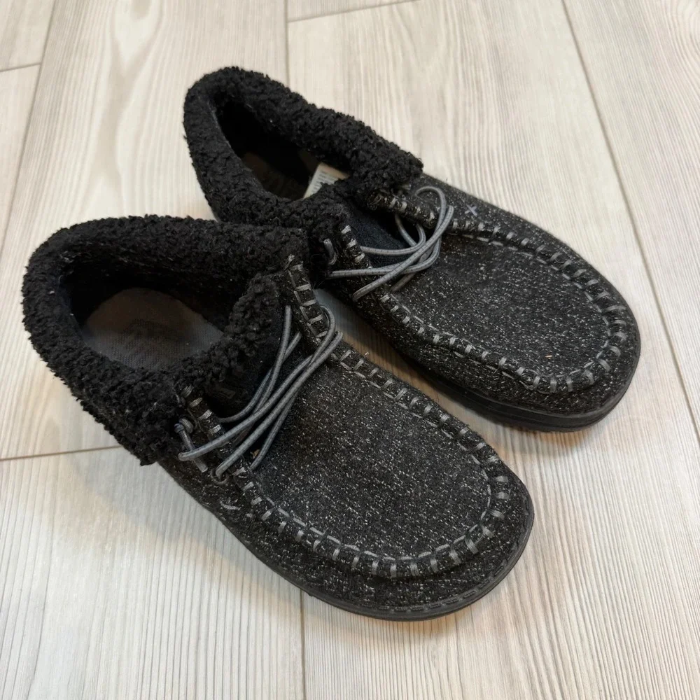 Hey Dude Wendy Fold Y Brushed Cozy Black Moccasins Loafers 42143-060 Youth J4